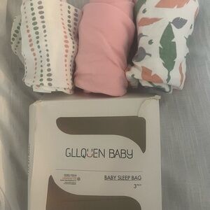 GLLQUEEN BABY 3-Pack Pink & Feather Print Baby Sleep Bags